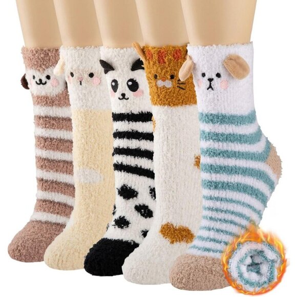 Accessories - Women's Multi 5 Pairs Fuzzy Socks for Warm Fluffy Cozy Winter Soft Home Slipper